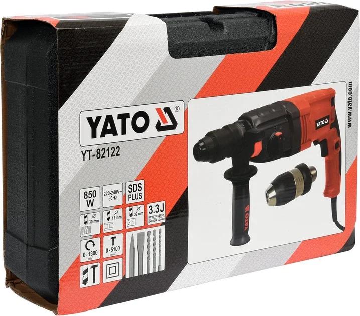 Перфоратор YATO YT-82122 SDS+, 850Вт, 3,3Дж, до 30мм, зі змінним патроном, у футлярі