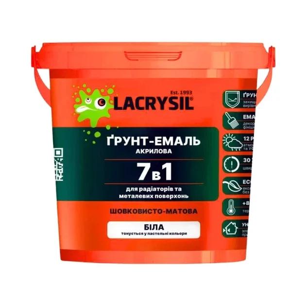 Грунт-емаль акрилова 7в1 для дерева, металу та бетону LACRYSIL, біла RAL 9016, 0,9кг